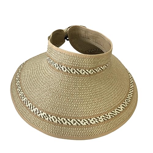 Magid Packable Wide Brim Straw Sun Visor Hat, Roll-Up Design with Contrast Stitch, Toast - Perfect for Sun Protection
