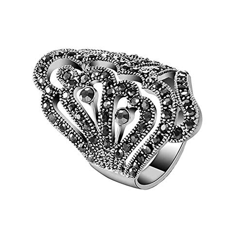 Women's Black Rings Vintage Rings Statement Rings for Women Band Marcasite Crystal Rings for Women - color: Silver4
