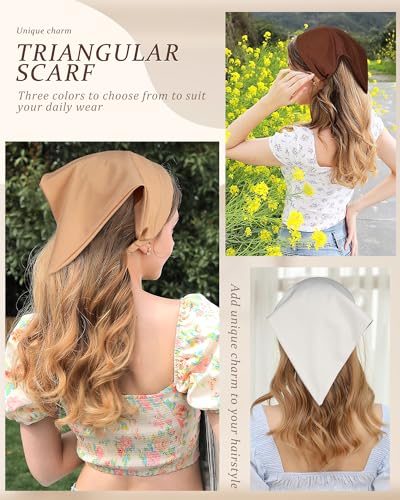 HAIMEIKANG Floral Hair Scarf Headbands for Women Boho Bandanas for Women Triangle Kerchief Solid Color Hair Bands Vintage Head Scarf (Beige+Coffee+Brown) - color: Beige+Coffee+Brown