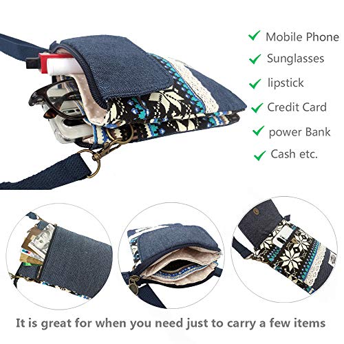 Roomy Cell Phone Purse Wallet Canvas Small Crossbody Purse Bags with Shoulder Strap For Women teen girlsl | Roomy - color: Q-folk-custom Blue