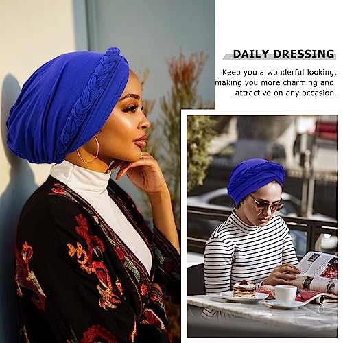 DRESHOW Turban Pre-Tied Twisted Hat Thread African Head Wraps for Black Women Chemo Cancer Cap Braid Hair Cover - color: 1 Pc Twisted Braid: Royal Blue