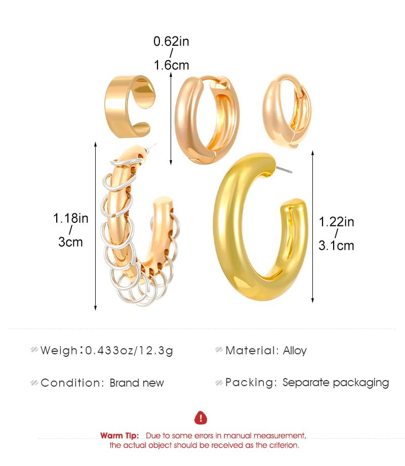 Ear Cuff Earrings for Women Chunky Ear Cuff Colourful Non Pierced Ear Cuff Non Piercing Clip On Cartilage Wrap Cuff Earrings Jewelry Gifts - color: 246Gold Large