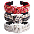 TOBATOBA Knotted Headbands for Women Sequins Pearl Headband Top Knot Head band Turban Boho Head bands for Women Beaded Wide Hairband Fashion Elegant Ladies Hair Band 3 Pack (Black, White, Red) - color: Color 3