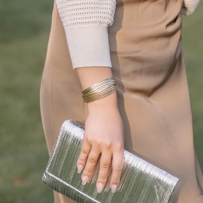 FANCY SHINY Boho Leather Bangle Bracelets Stackable Noodle Tube Bracelets Layered Wrap Cuff Bracelets with Magnetic Clasp - color: Gold
