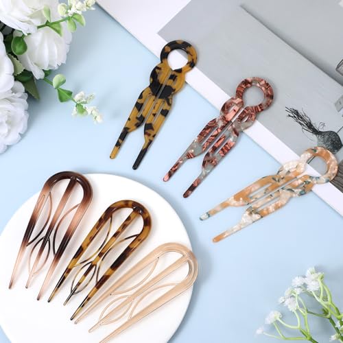 6Pcs Hair Pin for Women, Prestige French HairPin, Strong Durable Flat HairClips for All Hairs, Cute Hair Fork Hairs Styling Accessories for Party Valentine's Day(2 Styles)