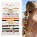 10 PCS Boho Hair Ties Bracelet for Women - 5 Styles Soft Braided Nylon Elastic Hair Bands No Damage Ponytail Holders - Cute Hair Accessories for Thick Thin Curly Hair with Gift Box - color: Brown