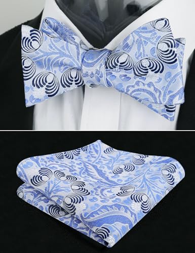 Alizeal Mens 2pcs Classic Floral Pattern Self-tied Bow Tie and Handkerchief Set - color: 035-light Blue