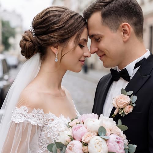 SWEETV Cubic Zirconia Dangle Earrings for Women, Teardrop Bridal Earrings for Wedding, Brides, Bridesmaids, Pear Shaped Drop Earrings for Women Prom Formal Party, Silver - color: Silver-Style4