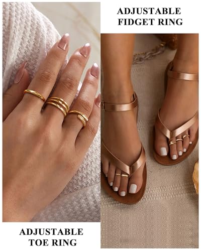Besteel Toe Rings for Women 14K Gold Filled Simple Hug CZ Triple Open Band Rings Trendy Silver Plated Adjustable Toe Rings Summer Beach Foot Jewelry for Women - color: 14k gold plated