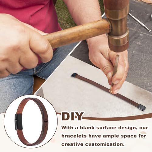 MECCANIXITY 2Pcs Plain Leather Bracelets Buckle Bangle,9" Black Leather Snap Bracelets Adjustable Blank Wrist Cuffs DIY Craft Wristbands for Men Women Stamping Jewelry Making - color: Black, size: 9"
