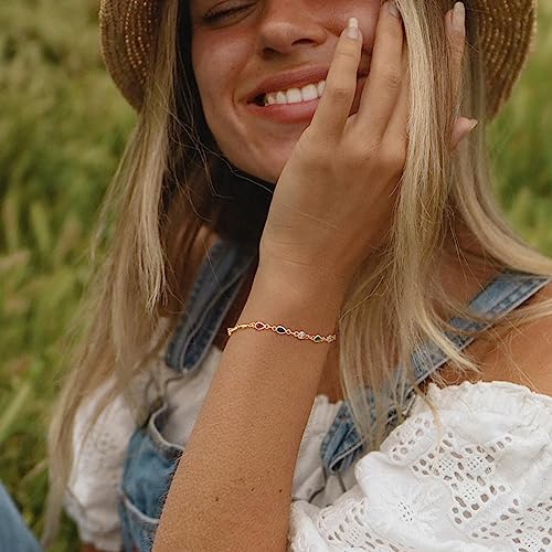 Dremmy Studios Gold Bracelet for Women 18K Gold Plated Dainty Paperclip Cubic Zirconia Disc Coin Star Cable Satellite Bead Pearl Simple Boho Minimalist Stacking Layered Link Jewelry Gift - color: CZ Rainbow