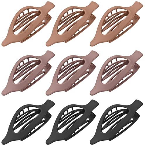 9 Pack Flat Hair Clips for Women, Matte Claw Clips for Thick & Thin Hair, Suitable for Driving (Taupe,Brown,Black) - color: Taupe/Brown/Black-Regular