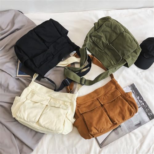 KlaOYer Canvas Messenger Bag Large Hobo Bag Crossbody Shoulder Bag Tote Bag with Pocket for Women and Men - color: Brown Leopard