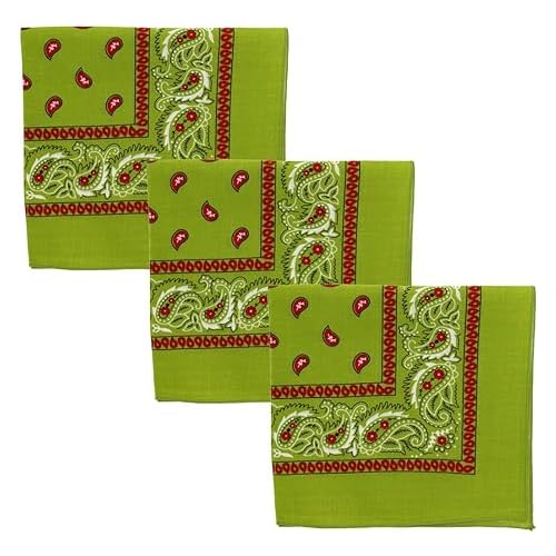 Motique Accessories Two Tone Paisley Bandana - Set of 3 - color: Green