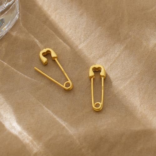 CHIC & ARTSY 925 Sterling Silver Safety Pin Earrings - Lightweight Comfortable Punk Paperclip Cartilage Hoop Earrings, Trendy Industrial Style Jewellery for Women and Men - color: Yellow-Small Heart