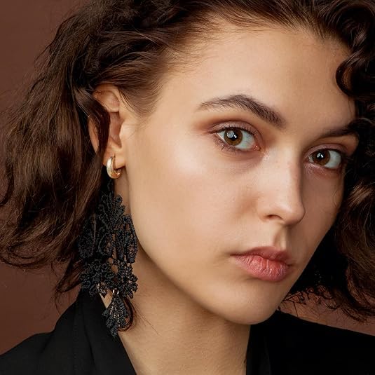 SPACMAG 14K Gold Hoop Earrings, Dot-Textured, 16mm x 5mm, Women's Hoop Earrings, 2 Count