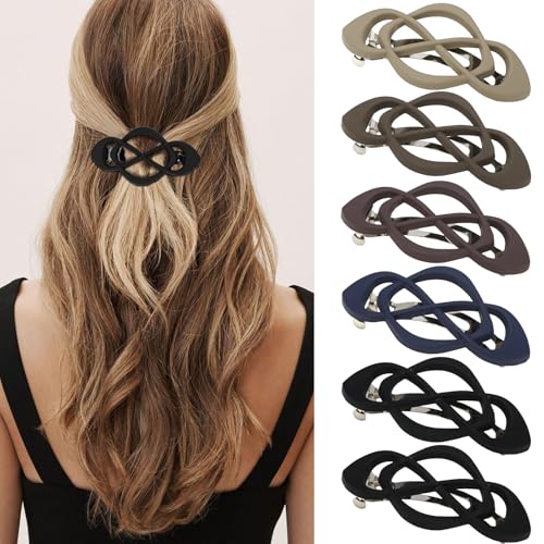 6PCS French Hair Barrettes for Women, Vintage Barrette Hair Clips for Thick Thin Fine Hair Girls - color: Khaki, Brown, Blue, Black
