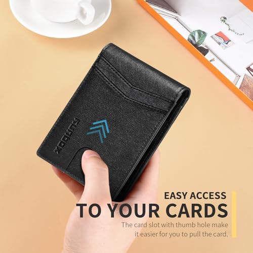 RUNBOX Wallet for Men -Slim Rfid Leather Mens Bifold Novelty Wallets 2 ID Window With Gift Box Men's Accessories | Slim - color: Black-Vegetable tanned leather