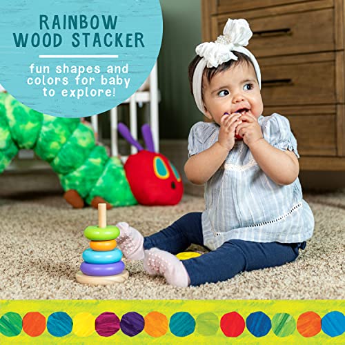 World of Eric Carle, The Very Hungry Caterpillar Wooden Stacker with Colorful Rainbow Rings, 7 Inch Stacking Solid Wood Educational Developmental Toy –Sorting and Stacking