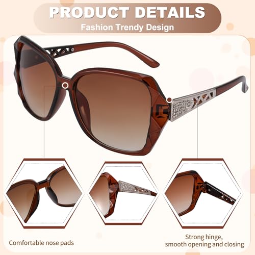 3/4 Pcs Women Large Sunglasses UV 400 Glasses Oversized Classic Trend Ladies Sunglasses with Shiny Large Frame - color: Black/Brown/Champagne