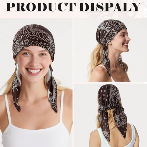 Ababalaya Chemo Headwear for Women Softer Headcover with Longer Tails, Breathable Skull Cap Non-Slip Sleep Beanie - color: Brown