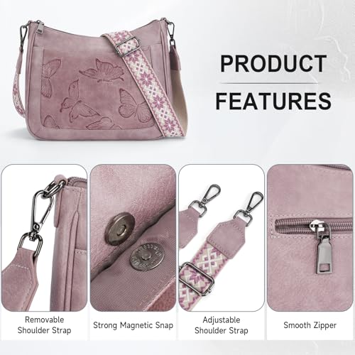 KITEVIUN Crossbody Bags for Women Trendy, Vegan Leather Medium Butterfly Hobo Purse, Women's Shoulder Handbags - color: 05-purple