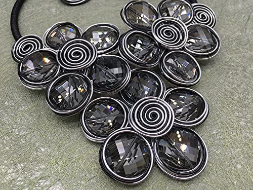 Statement Chunky Flower African Necklace For Women Tribal Fashion Costume Jewelry Earring Sets Unique Big Colorful Rhinestone Crystal Pendent Collar Choker Bib Handmade - color: three flowers black