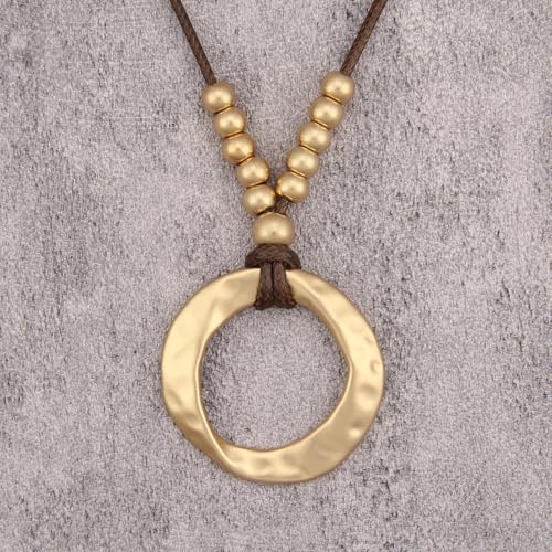 Leather Necklace for Women Vintage Boho Necklaces Black Cord Choker With Pendant Casual Chunky Leather Necklace Trendy - style: Large Pendant Necklace