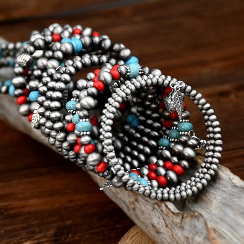 Bohemian Mix Bead Multi Layer Versatile Statement Bracelets Boho Stackable Beaded Strand Stretch Bangles Bracelets Sparkly Crystal Tassel Charm Jewelry Gift - style: Red