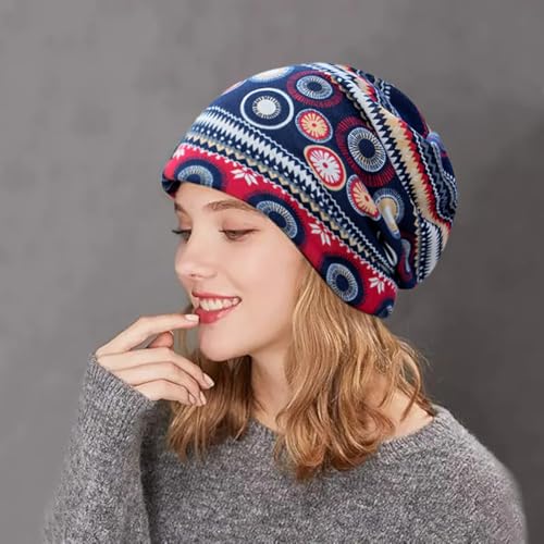 Women's Slouchy Beanie Cap Chemo Headwear Hats Scarf - color: A - Red Green