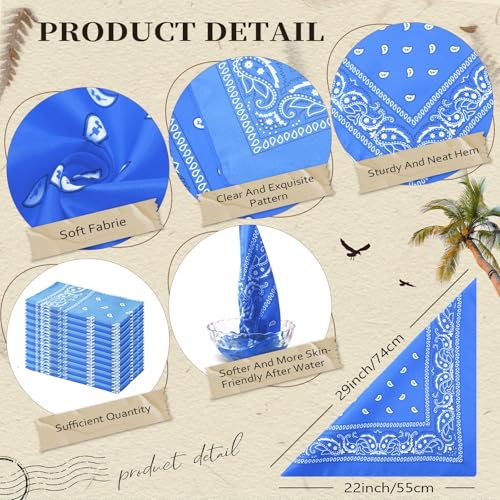 Suhine 24 Pcs Bandanas Bulk for Women Men 22 x 22 Inch Paisley Outdoor Headband Cowboy Handkerchief Summer - color: Lake Blue, Sky Blue
