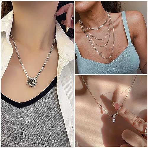 IFKM 36 PCS Silver Plated Jewelry Set with 3 PCS Necklace, 12 PCS Bracelet, 7 PCS Ear Cuffs Earring, 14 Pcs Knuckle Rings for Women Valentine Anniversary Birthday Friendship Gift - color: 41pcs Fashion Silver