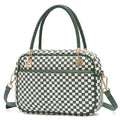Chic Woven Crossbody Camera Bag, Soft Vegan Leather Purse with Designer Look & Braided Handle - color: Green and White Checkered