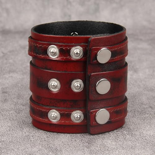 GelConnie Punk Leather Cuff Bracelet Adjustable Straps Wrap Bracelets Arm Armor Cuff Gothic Leather Wristbands for Men, Women - color: MLPB102-Red