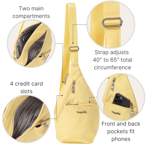 Baggallini Mini Sling - 12x7 Sling Crossbody Bag Backpack with Adjustable Shoulder Strap - color: Butter Yellow