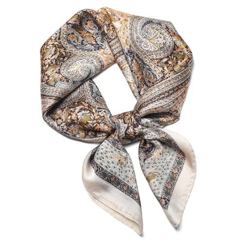 Stlvoll 27.5" Silk Neck Scarf of Women's Fashion Head Scarf Square Neck Satin Scarfs for Bag Hair Scarves Gift - color: Cashew Nut/Beige