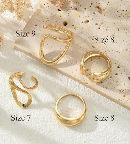 YEEZII 20 Pcs Gold Ring Set for Women, Chunky Statement Flower Finger Midi Rings, Big Boho Stacking Rings Pack Trendy Stuff Jewelry Gift - color: Gold-C-4Pcs
