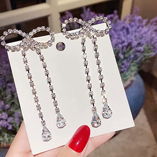 Rhinestone Bow Earrings for Women, Elegant Bridal Jewelry Statement Drop Dangle Earrings, Wedding Guest Dress Matching Accessories, Bridesmaid Gift, Sparkling Party Costume Outfit - color: F:Rhinestone Bow Earrings