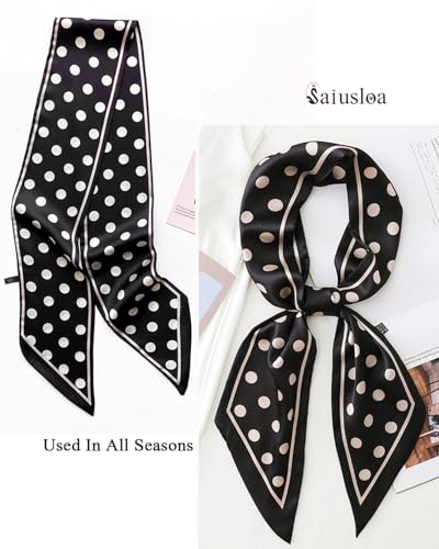 Purse Scarf For Handbags Head Scarves For Women's Hair Bags Scarfs Long Skinny Scarves Fashion Silky - color: A11-black Spot