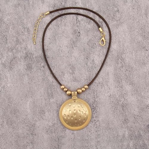 Jeilwiy Leather Necklace for Women Funky Necklace Choker String Cord Necklace with Pendant Boho Style Jewelry - style: Gold Round Pendant Necklaces
