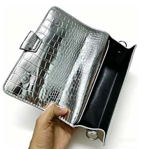 Small Crossbody Purse Bag for Women，Y2K Cute Metallic Croc-Embossed Handbag with Chain Strap - color: Medium Silver（fit Your Phone）