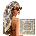 Large Square Head Scarf Bandana - 35" Satin Hair Scarf for Women Like Silk Scarf Fashion Hair Wrapping - color: Filigree Frame(white/Blue), size: 35IN*35IN