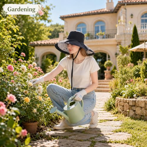 Wide Brim Sun Hat for Women Reversible Beach Hats Metal Wired Edge Gardening Hats, UPF 50+ Bucket Summer Hat - color: Black Floral