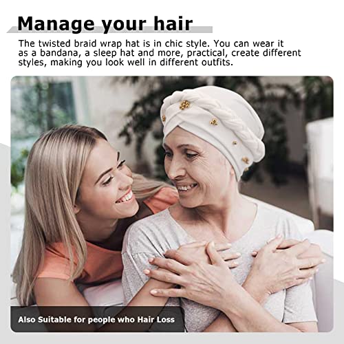 African Women Turban Caps Pre-Tied Twisted Turbans Head Scarf for Women Hair Wraps Cover Beanie Cancer Chemo Headwear - color: 1 Pack Twisted Braid: Gold Bead White