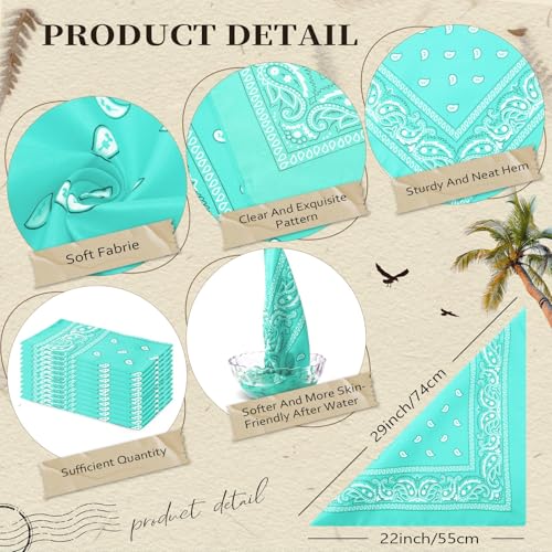 Suhine 12 Pcs Bandanas Bulk for Women Men 22 x 22 Inch Paisley Headband Cowboy Handkerchief Summer Beach Party Costume - color: Mint Green