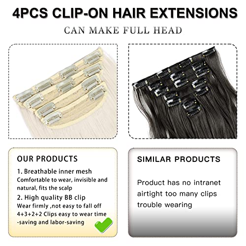 Synthetic Hair Extensions Platinum Blonde 20 Inch Full Head Ice Blonde Hair #60 Clip in Extensions 4 Pcs - color: 60# - Platinum Blonde