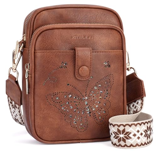 KITEVIUN Crossbody Bags for Women Leather Crossbody Purse Small Shoulder Phone Purse with Adjustable Strap & RFID Card Slots - color: 02-brown