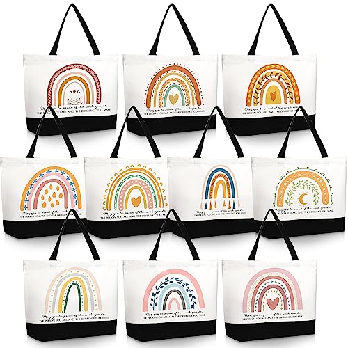 Sieral 10 Pcs Teacher Appreciation Gift Rainbow Canva Teacher Tote Bags Pack Retirement Thank You Reusable Bag Women Summer(Proud Sign) - style: Proud Sign