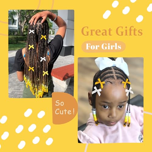 45pcs Hair Beads for Braids Yellow Small Bow Hair Clips Acrylic Braid Beads Y2K Hair Accessories for Women Girls - color: Yellow