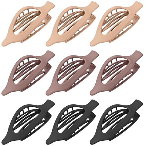 9 Pack Flat Hair Clips for Women, Matte Claw Clips for Thick & Thin Hair, Suitable for Driving (Light Beige,Taupe,Black） - color: Light Beige/Taupe/Black-Regular
